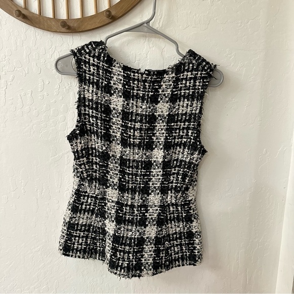 Theory Sculpted Tweed Black Cream White Sleeveless Lined Zip Closure Blouse S - Picture 7 of 8